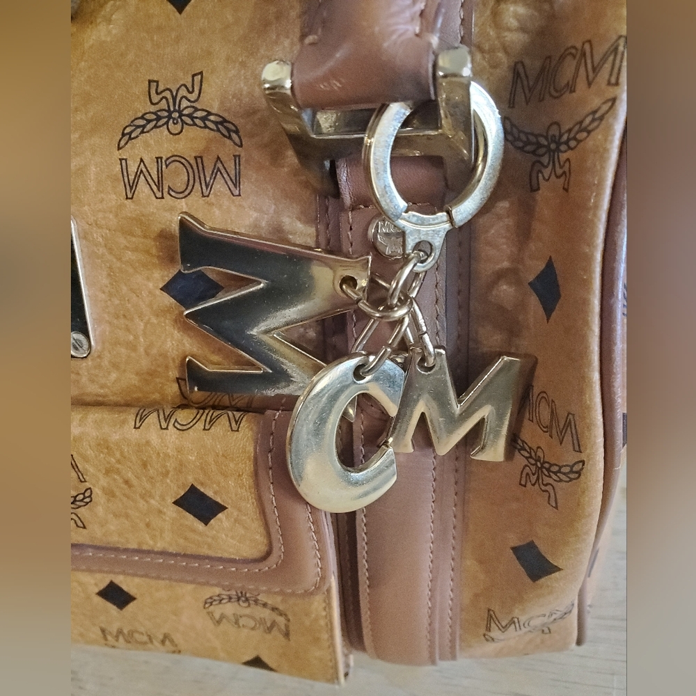 MCM Visetos Satchel in Cognac w/MCM Charm - Picture 5 of 17